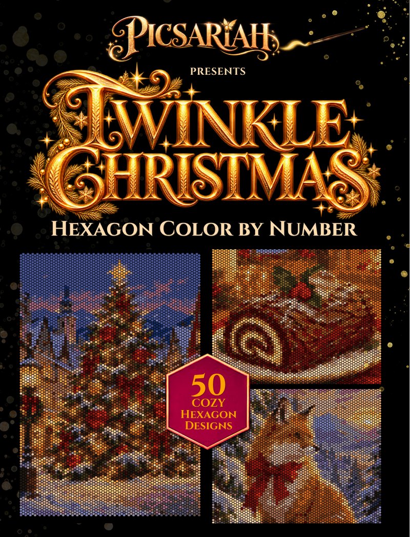 Christmas Twinkle — hexagon color by number book