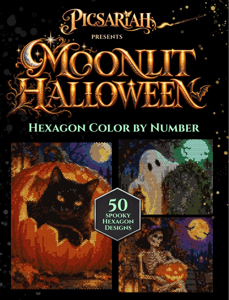 Moonlit Halloween — hexagon color by number book