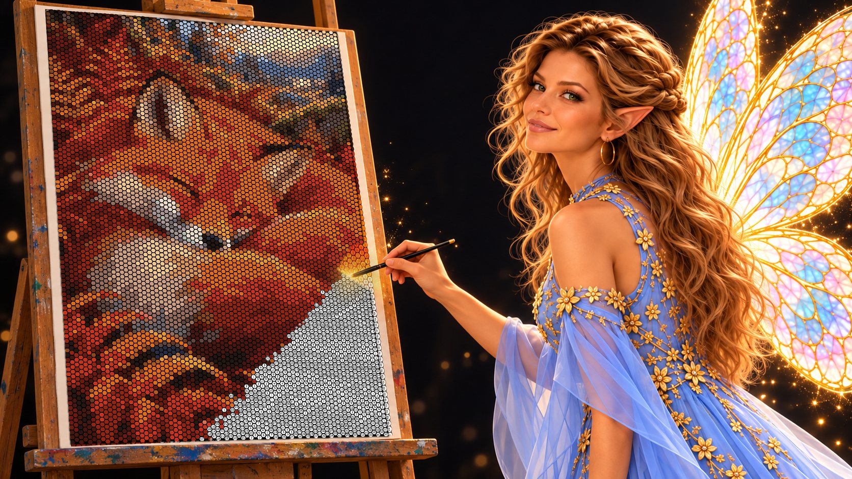 Picsariah, the fairy with a magic paintbrush, and a mystery mosaic fox page